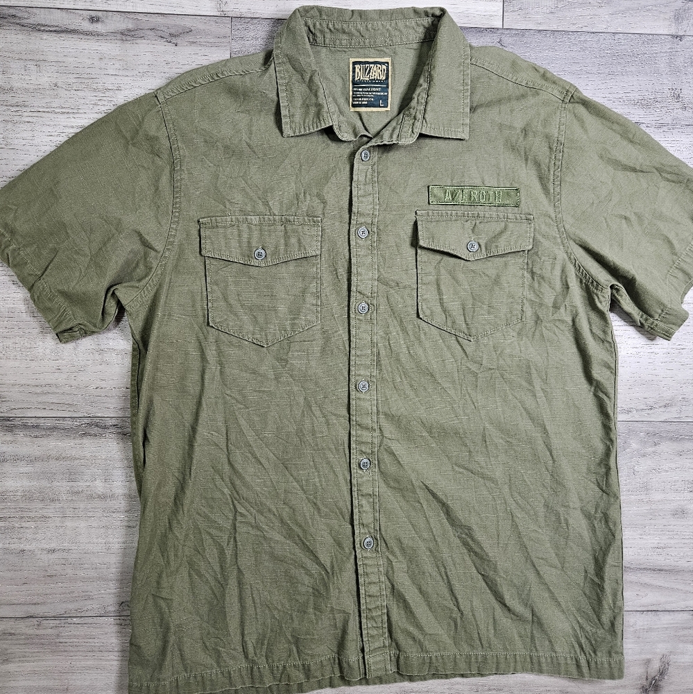 World Warcraft Blizzard Azeroth military shirt button up mens size large